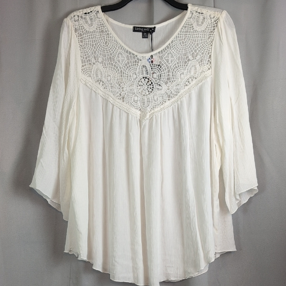 Living‎ Doll White Flutter Sleeve Embellished Blouse